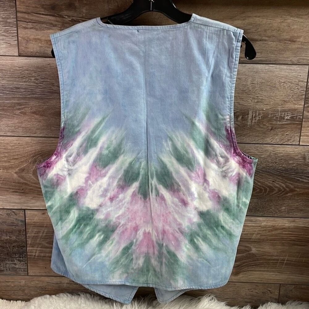 Vintage Tie Dyed Cotton Button Front Single Stitch Blue Vest Size Small Medium - Picture 3 of 7